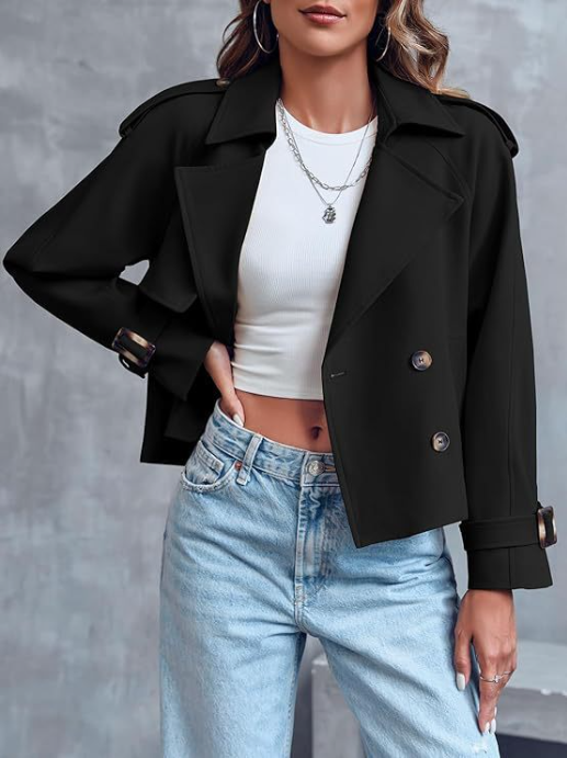 YeeZaa Women's Short Trench Coat Cropped Double Breasted Fall Outerwear